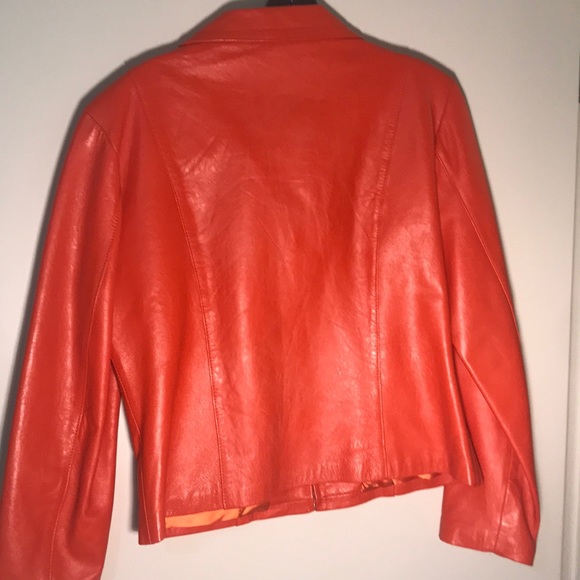 NWOT Beautiful Orange Leather Jacket - Picture 3 of 4